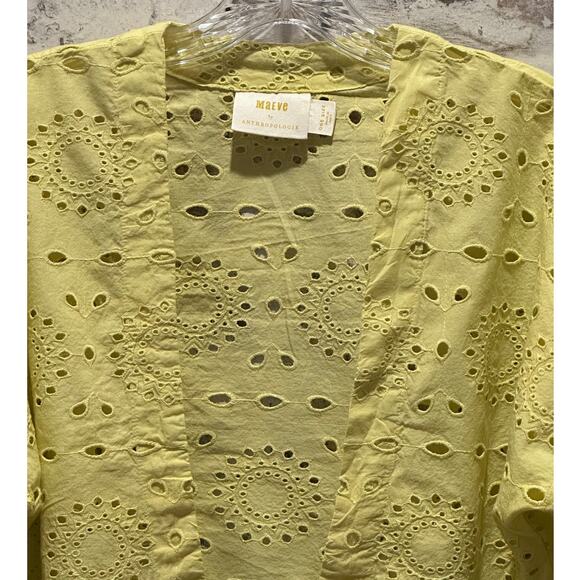 Anthropologie WOMENS ONE SIZE Maeve Cropped Navy Eyelet Boho Kimono yellow - Picture 8 of 12